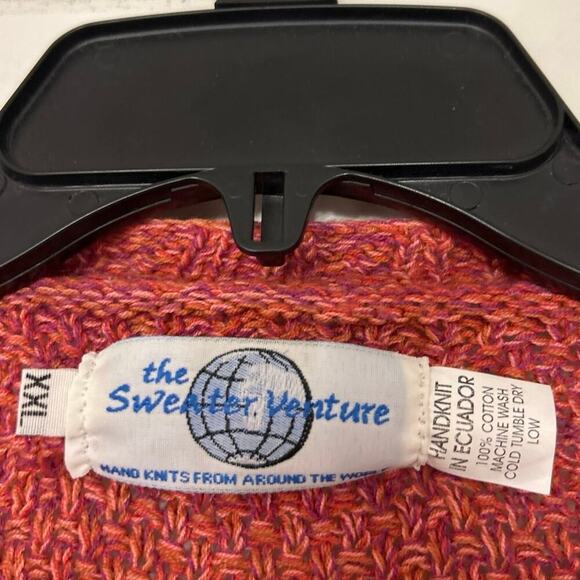 The Sweater Venture Cotton Pink Hand Knit Space Dye Zip Up Sweater Size XXL - Picture 10 of 10